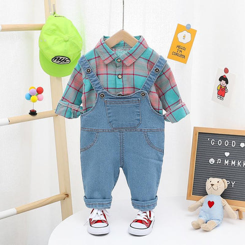 Boy's Shirt Denim Straps Two-Piece Set
